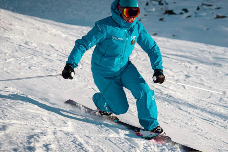 Person telemark skiing